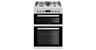 Beko KDG653W 60cm Double Oven Gas Cooker in White  with LED Timer & Clock
